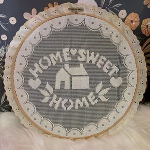 Vintage Home Sweet Home Lace Trimmed Cross Stitch